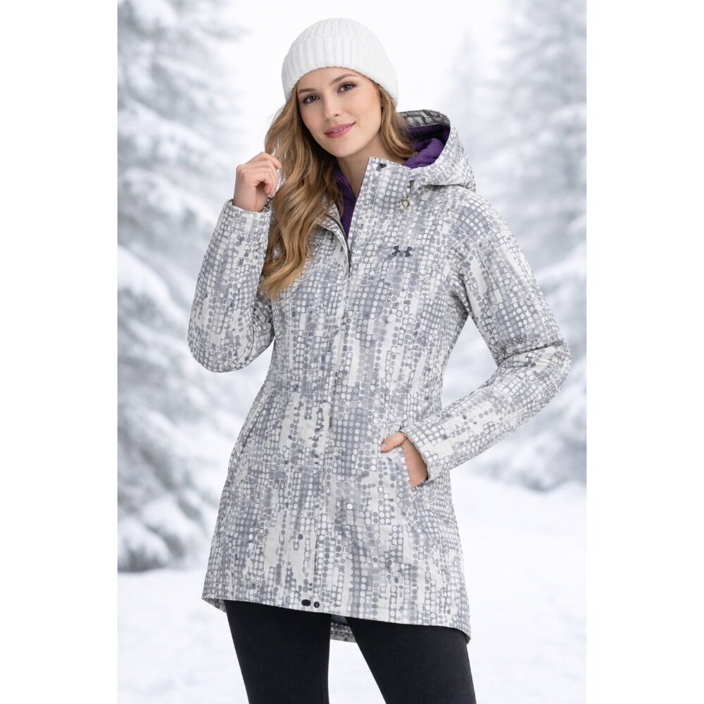 Under Armour Insulated Waterproof Ski Jacket Small White Gray Dot